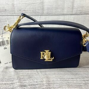Ralph Lauren Navy Blue Leather Crossbody with Gold Hardware